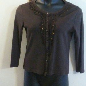 Rafaella Brown Knit Button Down Sweater